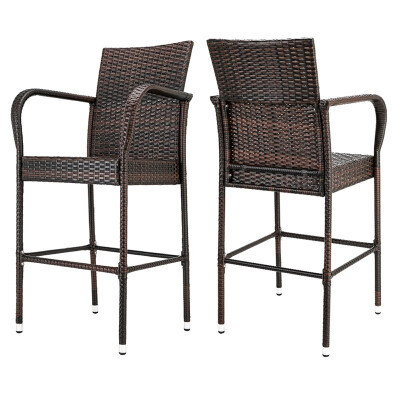 

Ktaxon 2PCS Outdoor Patio Brown Rattan Bar Chairs Wicker Bar Stools