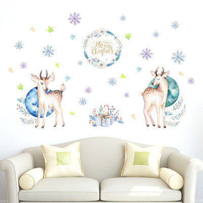 

Siaonvr Christmas Hand-Painted Deer PVC Sticker Wall Sticker Living Room Decoration