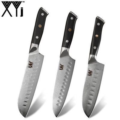 

XYj Damascus Steel 3pcs Knives Set 7 65 5 Chef Santoku Knife Sushi Meat Fish Cooking Tools