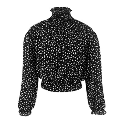 

Autumn Korean womens tops&blouses female Dot print long sleeve Sexy waist Short bouse Loose New Personality Fashion top