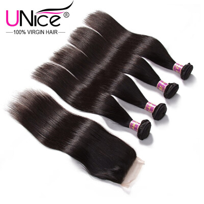 

UNice 8A Brazilian Straight Hair Bundles with Closure Virgin Human Hair