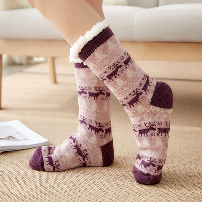 

Gobestart Christmas Women Cotton Socks Print Thicker Anti-slip Floor Socks Carpet Socks