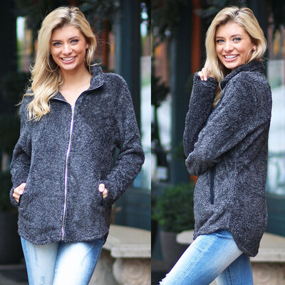 

Roseonmyhand Women Fluffy Plush Warm Winter Pure Color Coat Jumper Overcoat Jacket Outwear