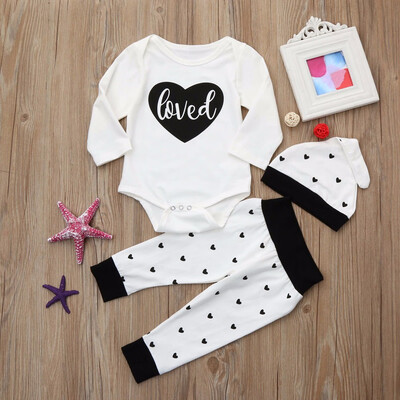 

3Pcs Newborn Infant Baby Boy Letter Romper TopsPants Cap Outfit Set