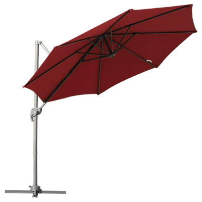 

95 Hanging Tilt Offset Cantilever Patio Umbrella with Base Stand - Wine Red