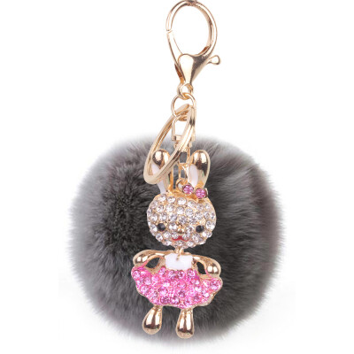 

Keychain Korea handmade cute plush bunny hair ball crystal rhinestone jewelry bag pendant