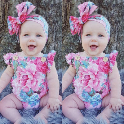 

Toddler Baby Girls Floral Romper Bodysuit Jumpsuit Headband Outfits Sunsuit Set