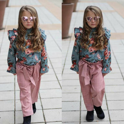 

UK Newborn Baby Girls Fly-Sleeve Long Sleeve Printed Tops Trousers Pants Clothes