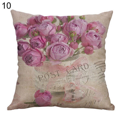 

Linen Rose Peony Tulip Flower Pillow Case Cushion Cover Sofa Bed Car Cafe Decor