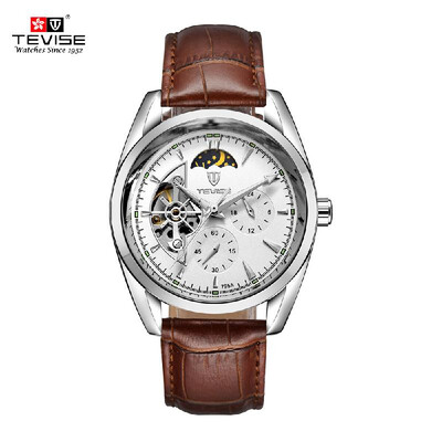 

TEVISE Moon Phase Fully Automatic Mechanical Watches For Man Top Brand Luxury Watch Semi-automatic Trendy Business Style Hollow Me