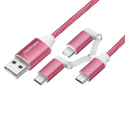 

Universal 3-in-1 Cable USB To Lightning Type-C Micro USB Charging Data Cable Line With LED Flowing Light Effect For Phones-1m