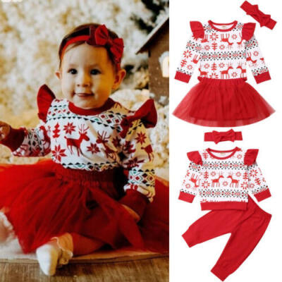 

US Xmas Newborn Kids Baby Girl Clothes Tops Romper Tutu DressPants Outfits 3PCS