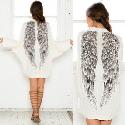 

Fashion Women&39s Casual Long Sleeve Angel Wings Prints Coat Cardigan Jacket Tops