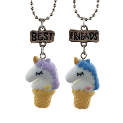 

Food Resin Painted in Three Sizes Ice Cream Unicorn Best Friends Necklace Pendant Jewellery for Children of Good Friends