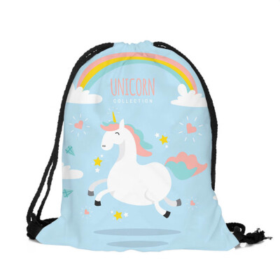 

Printed School Book Bag Girls Drawstring Backpack Unicorn Kids Pocket Beautiful