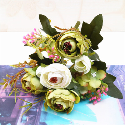 

Siaonvr 1 Bouquet Vintage Artificial Peony Silk Flowers Bouquet for Decoration