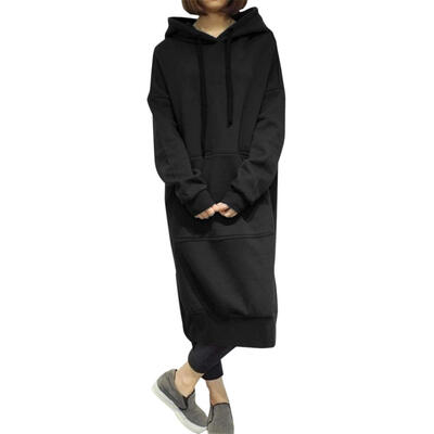 

Women Long Sleeve Sweatshirt Hoodies Loose Casual Mid-Calf Dress Plus Size