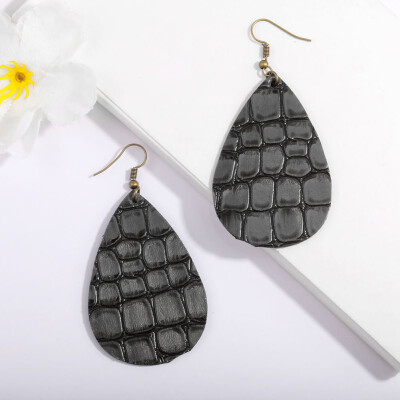 

1 Pair New Double-sided Synthetic Leather Teardrop Bohemia Dangle Drop Earrings