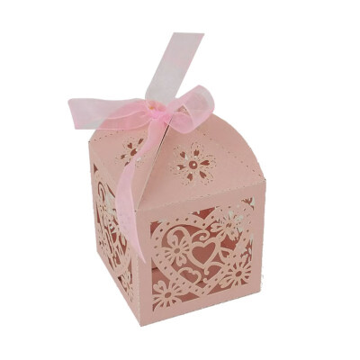 

50Pcslot Love Heart Laser Cut Hollow Carriage Favors Gifts Candy Boxes With Ribbon Baby Shower Wedding Party Supplies