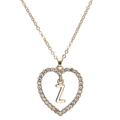 

New Fashion Crystal Initial Personalized Letter Heart Pendent Name Necklace for Women Charm Gold Color Chain Choker Jewelry Gift
