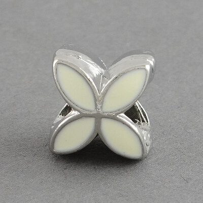 

Alloy Enamel Europeans Large Hole Beads Flower Platinum Lead Free & Nickel Free White 10x95x7mm Hole 45mm