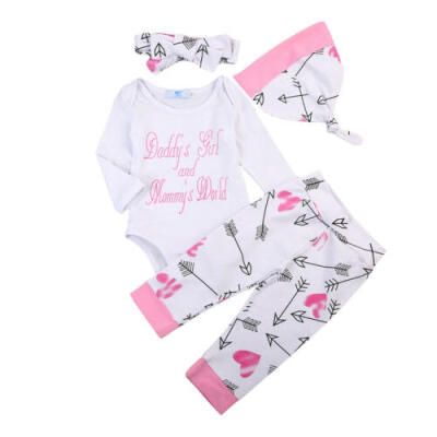 

US Newborn Baby Girls Clothes Romper Bodysuit Ruffle Pants Leggings Outfits 4PCS