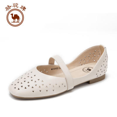 

Camel brand single shoes female first layer cowhide fashion hollow flat bottom button W91504522 beige 39245 yards