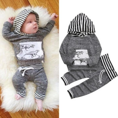 

2018 Newborn Kid Baby Boy Dinosaur Cotton Clothes Hoodies Tops Coat Long Pants Outfit