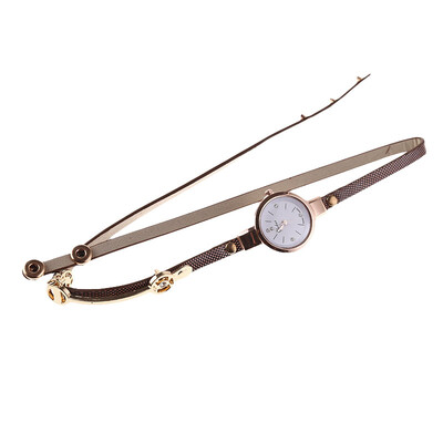 

Long Slim Leather Strap Round Crystal Dial Quartz Casual Fashion Wrist Watch