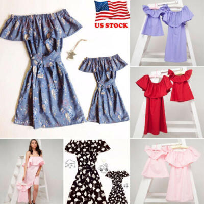 

USA Mother&Daughter Casual Off Shoulder Midi Dress Mommy&Me Matching Outfits