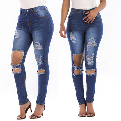 

Tailored Fashion Womens Button Ripped Zipper Pocket Trousers Jeans Casual Denim Pants
