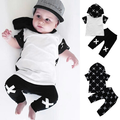 

2Pcs Toddler Baby Girls Boys Cross Print Hooded Tops PulloverPants Outfits Set