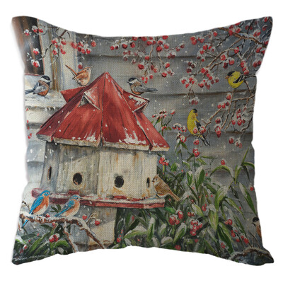 

Tailored Christmas Snow House Pillow Case Linen Sofa Throw Cushion Cover Home Decor