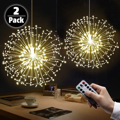 

Fairy String Lights 198 LED Firework Lights Battery Operated Hanging Starburst Light 8 Modes Dimmable with Remote Control for Home