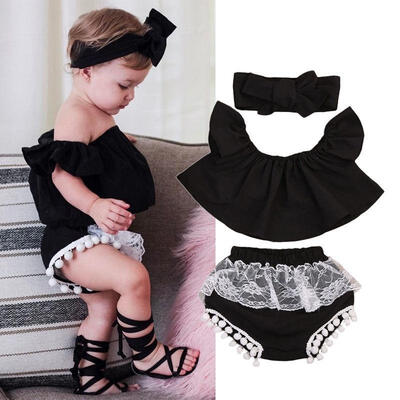

3PCS Baby Kids Girl Ruffle Off Shoulder Top TankShorts Pants Outfit Clothes Set