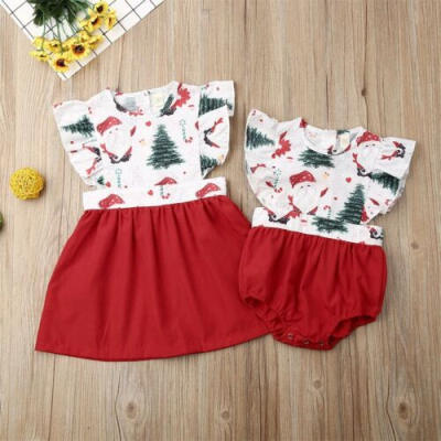 

US Newborn Kid Baby Girl Xmas Sister Matching Romper Dress Christmas Outfits Set