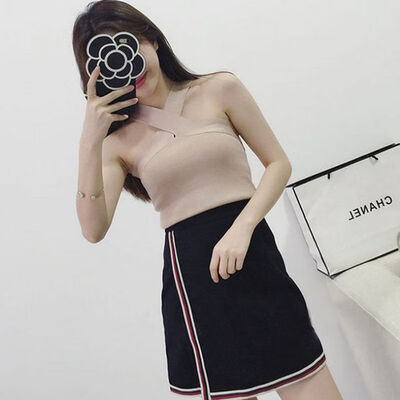 

Women Casual tee tshirt shirt outwear t-shirt Basic Sexy Solid Color Knit Hanging Neck Bottoming Warm Vest Stretch Tank