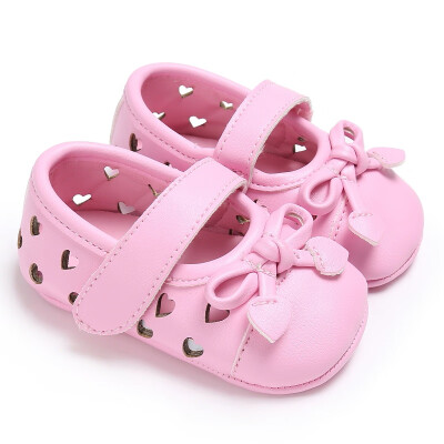 

Baby Girls Princess Shoes Kids Newborn PU Leather Bow Hollow Heart-Shaped Soft Soled Anti-Slip Shoe