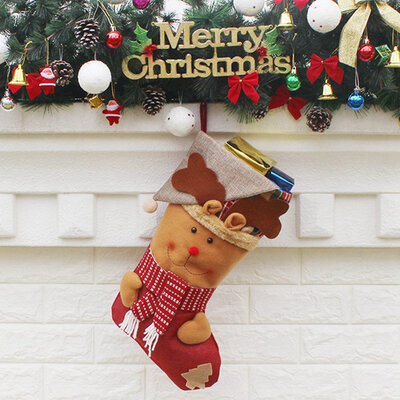 

1pc Christmas Stocking Santa Snowman Elk Design Hanging Sock Xmas Tree Decor
