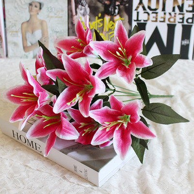 

Gobestart 10 Heads Artificial Fake Silk Lilies Flower Bridal Bouquet Wedding Party Decor