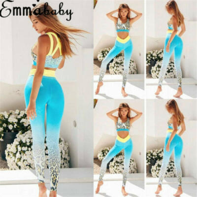 

Fashion Women Sport Gym Yoga 2 Pcs Vest Bra Sports Legging Pants Outfit Wear Set