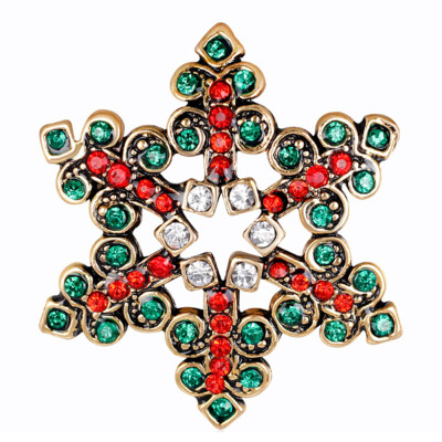 

Vintage Christmas Snowflake Brooch For Women Colorful Austrian Rhinestone Snowflower Shape Brooches