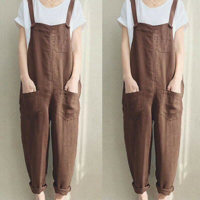 

Women Oversized Dungaree Cotton Linen Jumpsuit Playsuit Baggy Romper Trousers