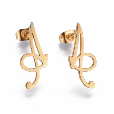 

304 Stainless Steel Stud Earrings Musical Note Golden 13x11x1mm Pin 08mm