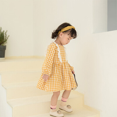 

Autumn Casual Baby Girls Plaid Print Long Sleeve Dress With Pocket Design Kids Toddler Pageant Sundress