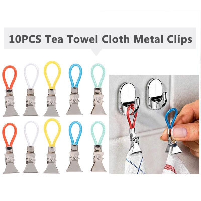 

10PCS Tea Towel Clips Cloth Hanging Metal Clips Hand Towel for Kitchen Bathroom Afternoon Tea Oven Mitt Kids Pet