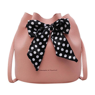 

Lichee Pattern Women Drawstring Bag Bucket Bags Bowknot Silk Ribbon Decor