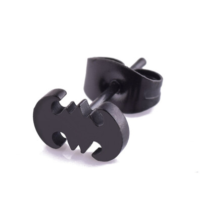 

1Pc Punk Silver Gold Black Stainless Steel Batman Stud Earrings Cute Brincos Barbell Jewelry For Men Women