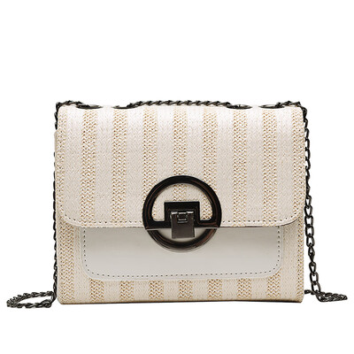 

Contrast Color Stripe Woven Shoulder Bag Women Chain Small Square Bags Crossbody Bag Ladies Handbag Bolso Mujer YJ