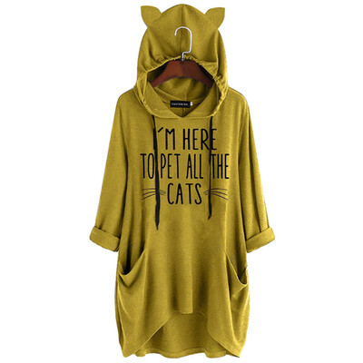 

Women Cat Ears Long Sleeve Hoodie Dress Casual Loose Cute Cat Printed Pocket Pullover Hoodie Hooded Sweatshirt